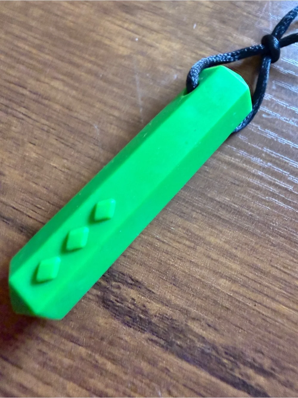 Bright Green Pendant kids chewing Necklace on Black Cord